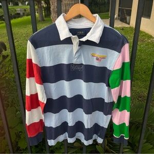 Polo Sport Ralph Lauren VTG Retro Colorblocked American Flag Striped Rugby Shirt